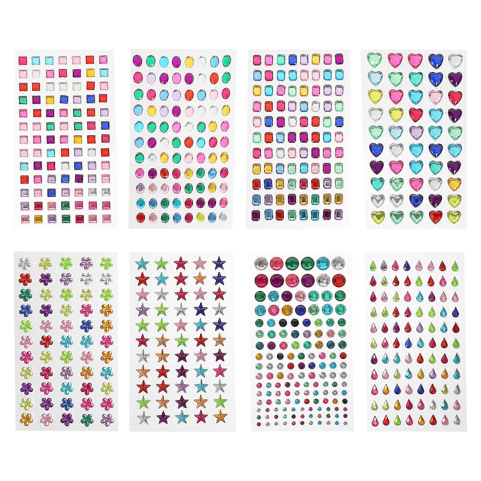 Assorted Color Plastic Diamond Stickers for Decor 8 Sheets DIY Crafts