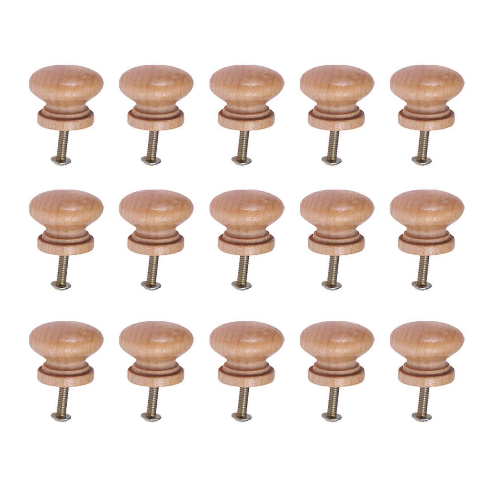 Mushroom Pull Handle Wooden Knobs Handle for Cabinet 15Pcs with Screw