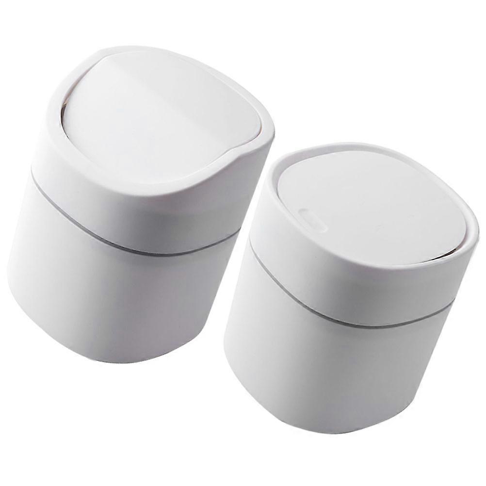 Tabletop Garbage Bin Desk Trash Can for Home 2Pcs White Plastic Small Bin