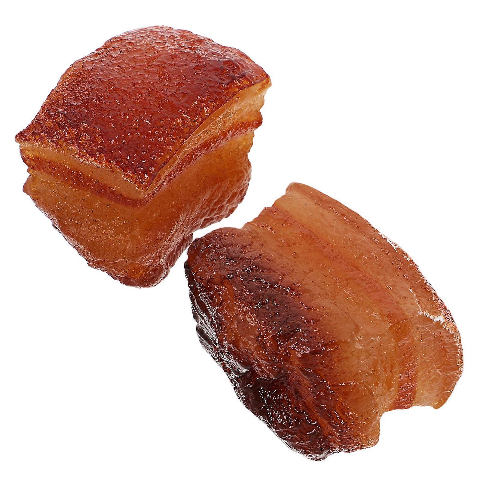Artificial Meat Simulated Red-Cooked Pork Model for Photo Props 2Pcs