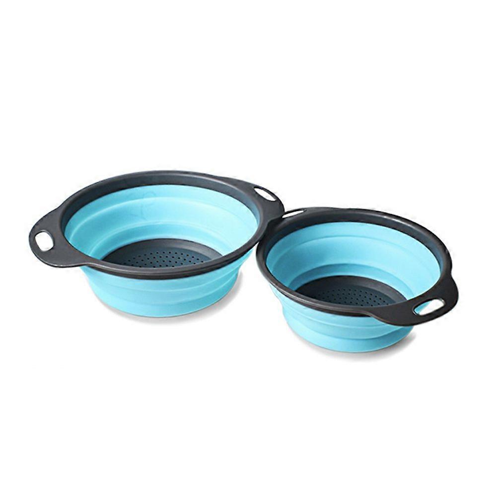 2Pcs Collapsible Silicone Colander Set Foldable SpaceSaving Strainer for Fruit and Vegetables Grey Blue