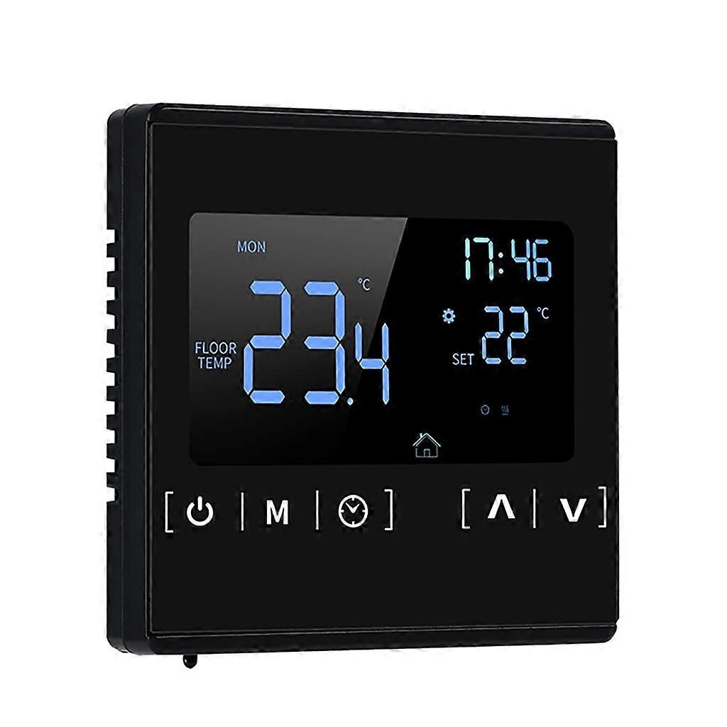LCD Touch Screen Thermostat for Electric Floor Heating, Programmable Temp Controller with Sensor
