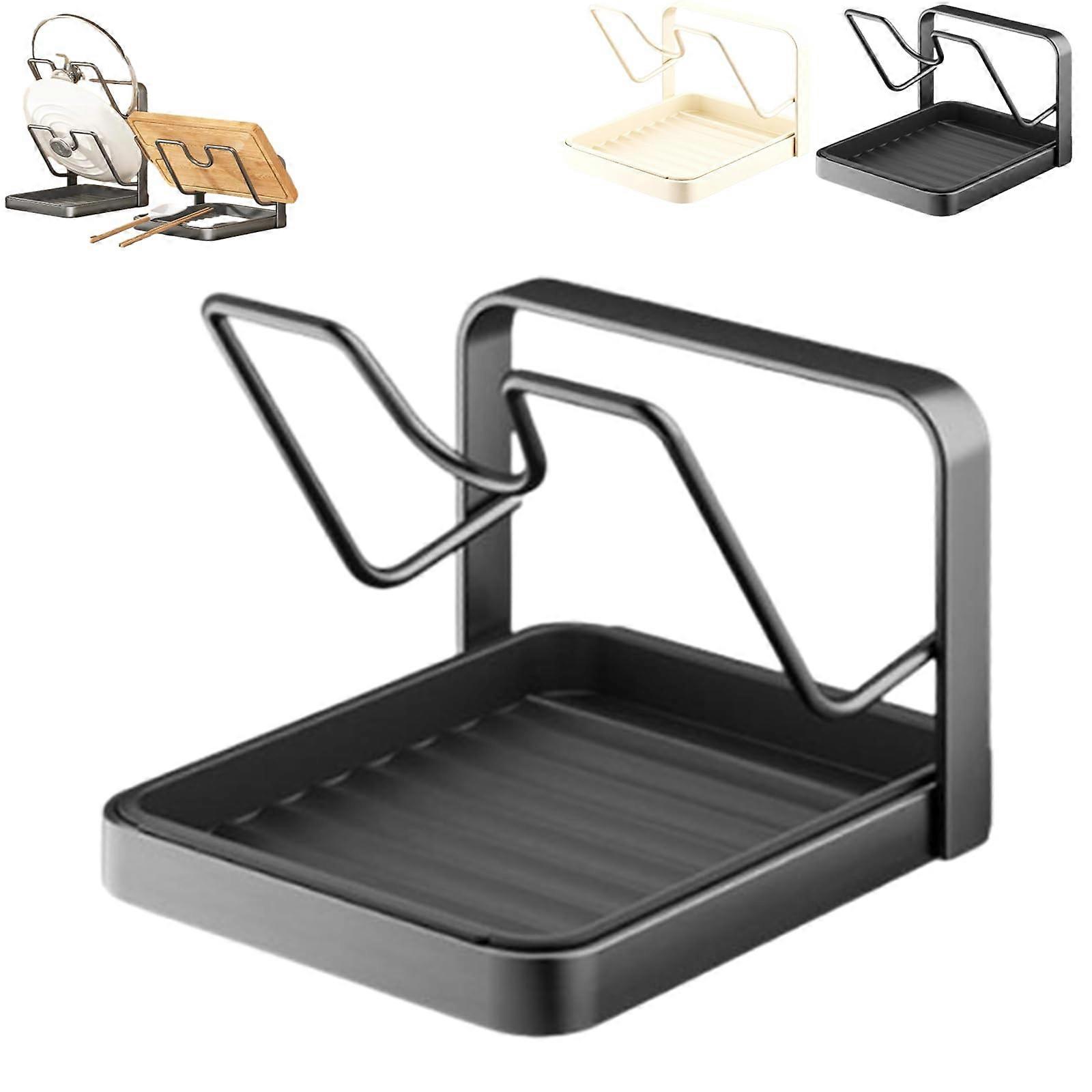 Pot Lid Holder with Removable Drip Tray, Kitchen Countertop Organizer, Gray Single Layer