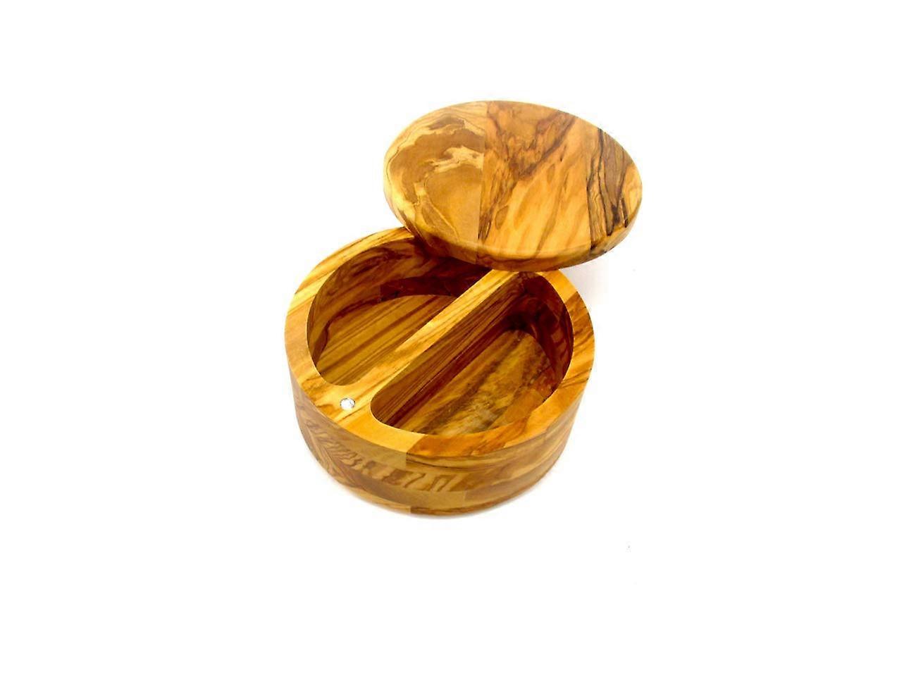 Olive Wood Salt Box with Sliding , Handmade Cellar Container for Kitchen Storage