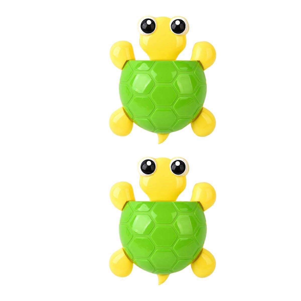 2pcs Cute Turtle Toothbrush Holder Wall Mounted Suction Cup Bathroom Organizer Green