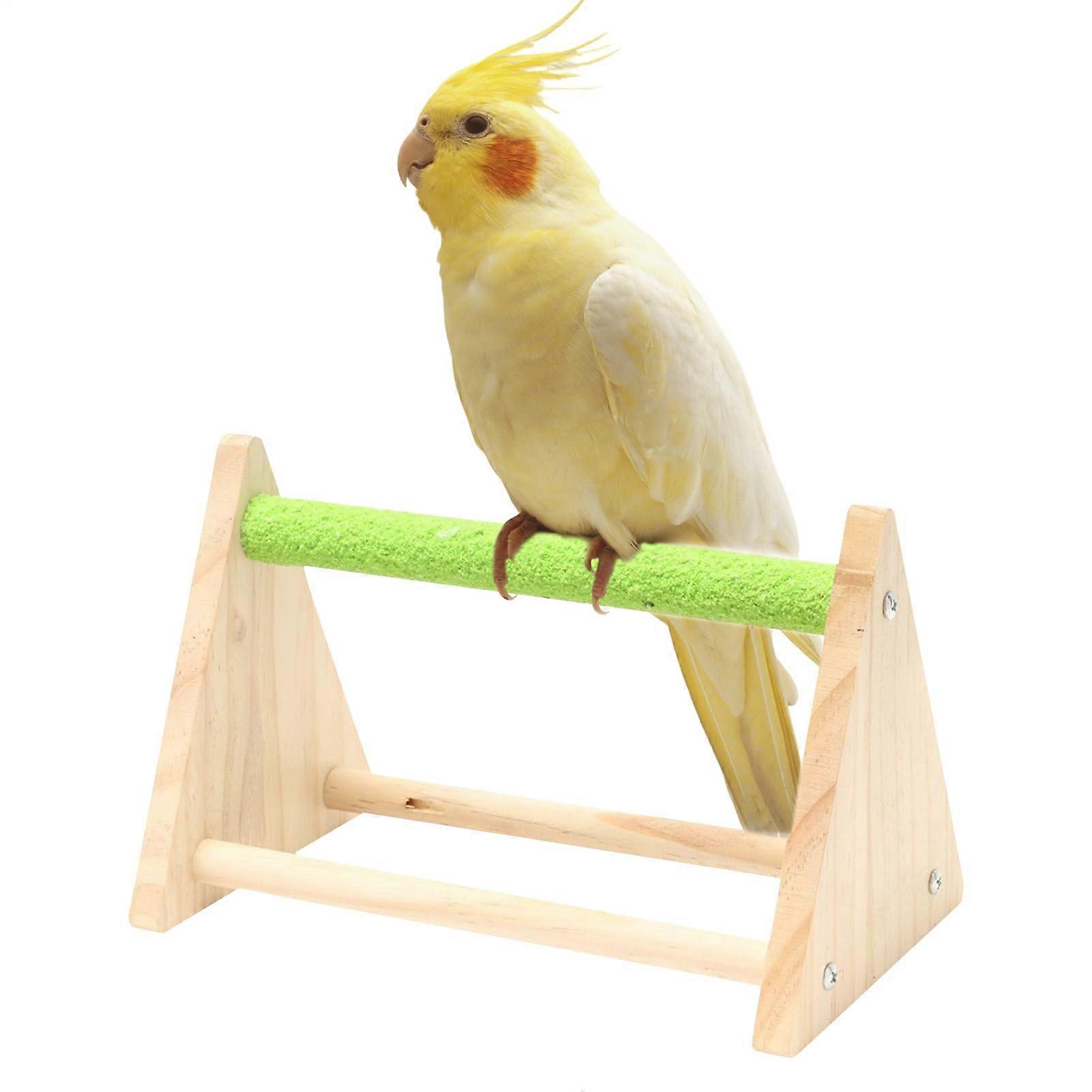 Wooden Bird Perch with Stable Triangular Frame for Parakeet Parrot Cage and Outdoor Training