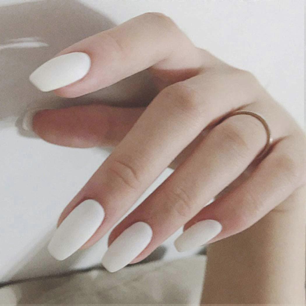 White Coffin Press On Nails Set 24Pcs Long Matte Acrylic False Nails Reusable SalonStyle