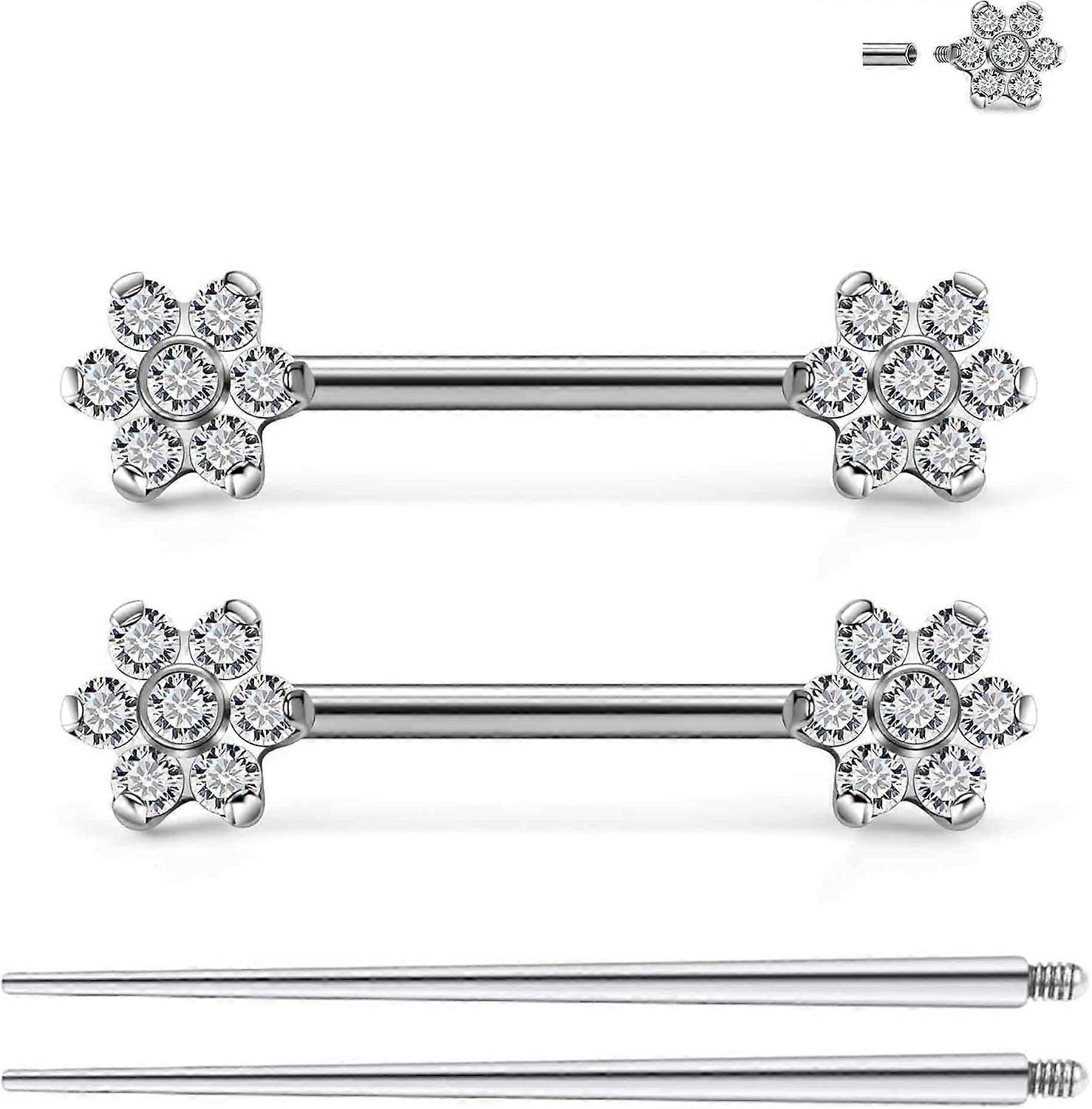 Titanium Internally Threaded Nipple Piercing Jewelry Ring Seven Opal Flower