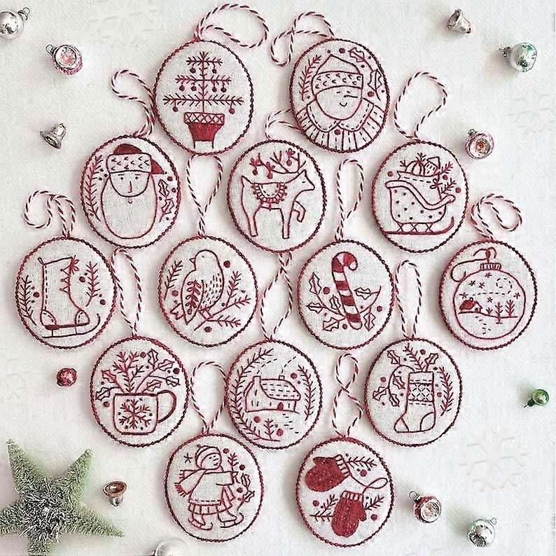 Christmas Embroidery Kit with Festive Floral Pattern, BeginnerFriendly DIY Ornament Set, Red