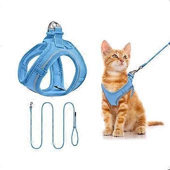 Qianruida Pettorina per cani di piccola taglia con guinzaglio, regolabile senza strozzo, pettorina in rete con striscia riflettente - Blu XXS