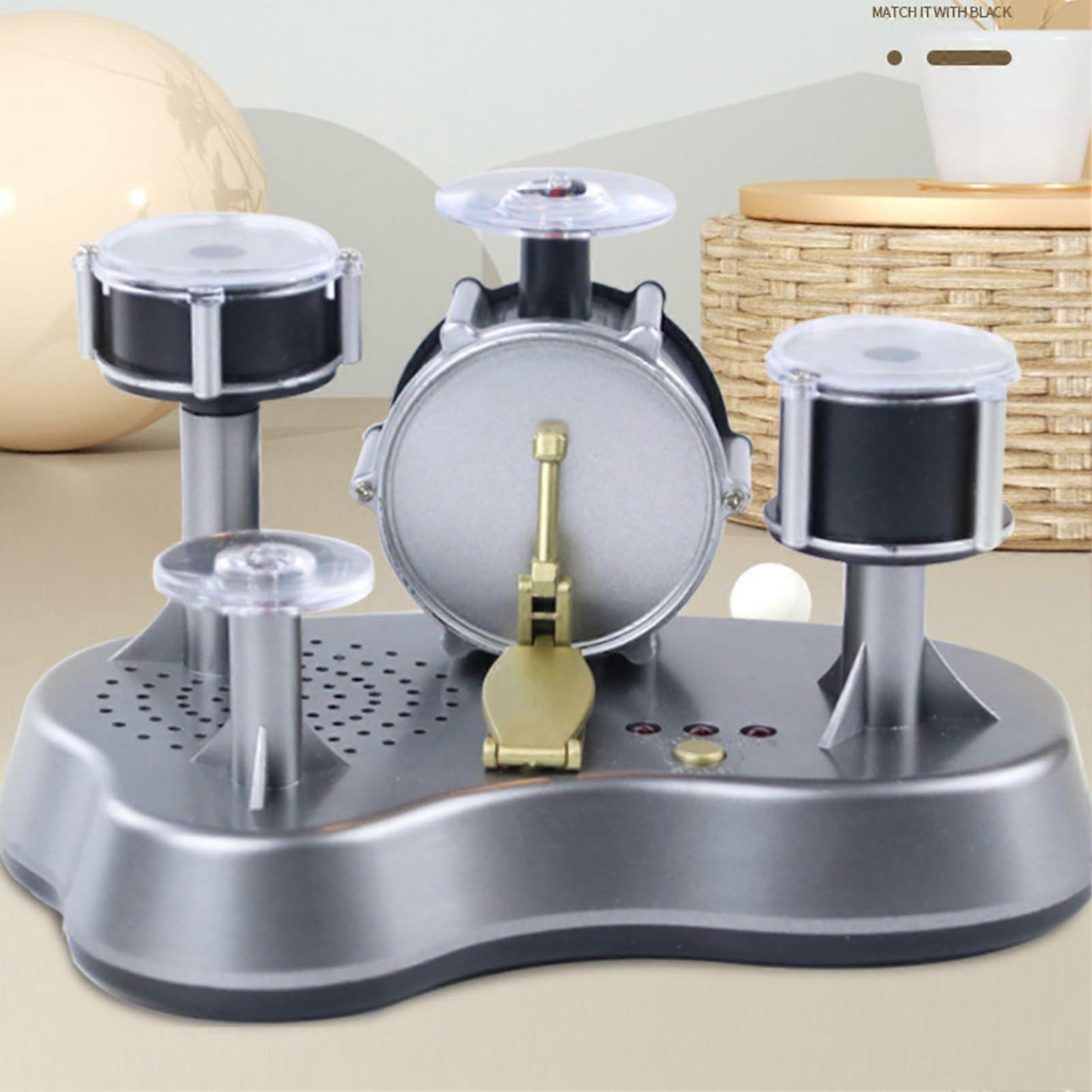Silver Mini Drum Kit with Interactive Finger Touch, Desktop Drum Set for Home Decor Display