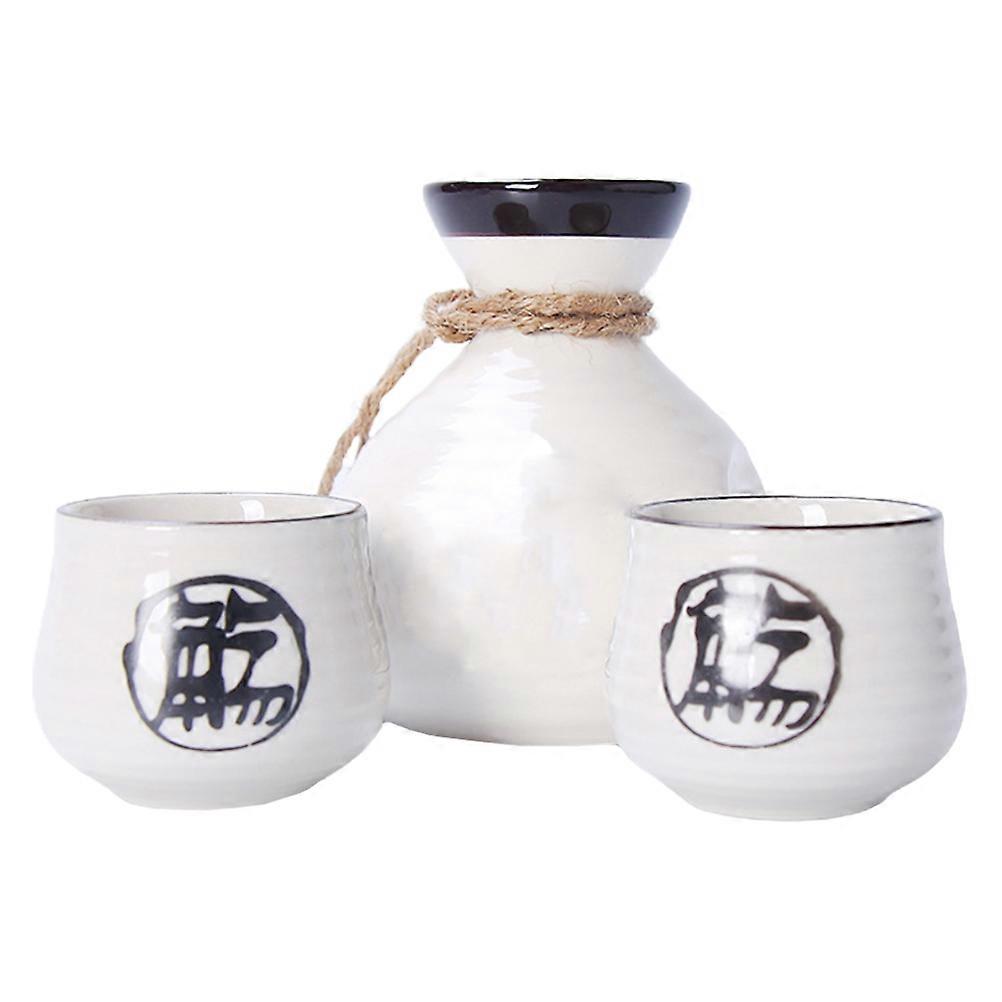 Japanese Style Ceramic Sake Cup Pot Set for Serving Wine 1Set Beige