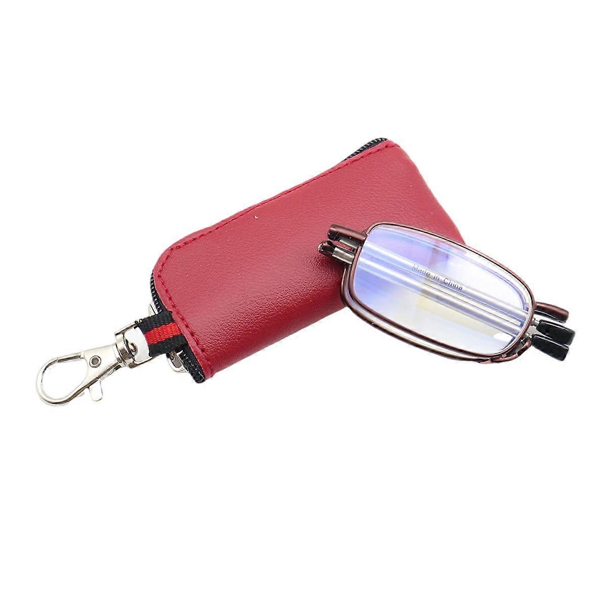 Folding Reading Glasses Blue Light Blocking Red 1.0x Compact Spring Hinge with Keychain