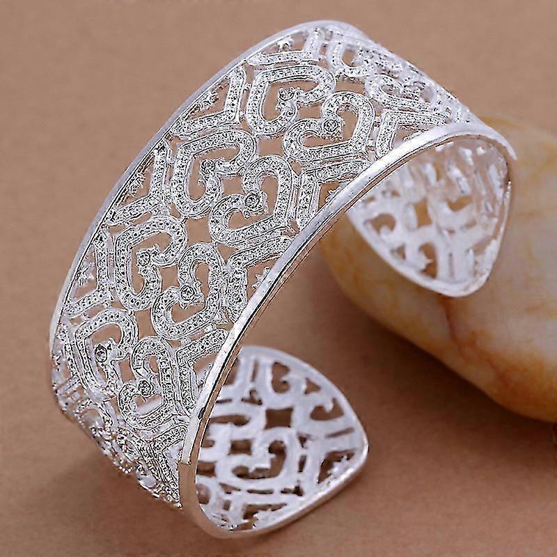 Silver Bangle Bracelet with Hearts & Crystals - Brett