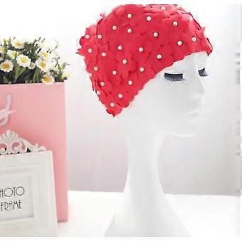 Pxcl (rot)fashy Damen Schwarz & Weiß Blütenblatt Bademütze, Badekappe, 5d Blume Blütenblatt Badekappen Badehutkappe, One Size, Erwachsene