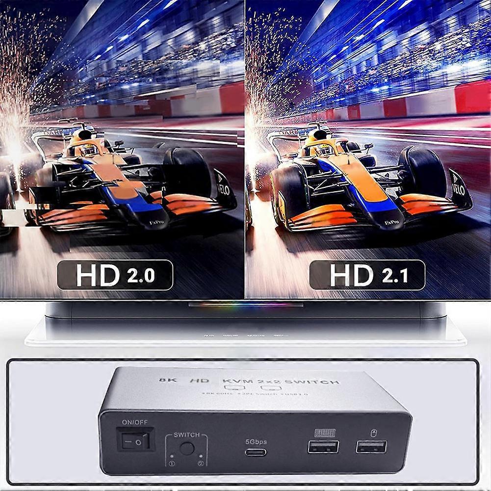 2X2 8K HDMI-Compatible 2.1 KVM Switch 8K DP+HDMI-Compatible Dual-Screen Switch Two Inputs and Two Outputs US PLUG