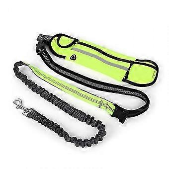 Hands Free Dog Leash with Pouch Bag, Elastic Reflective Traction for Running & Jogging, Green Nylon