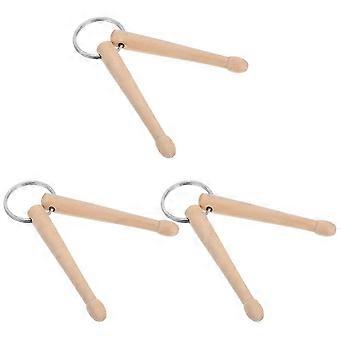Drum Stick Key Ring Beech Wood Pendant for Decoration 3Pcs Bundle