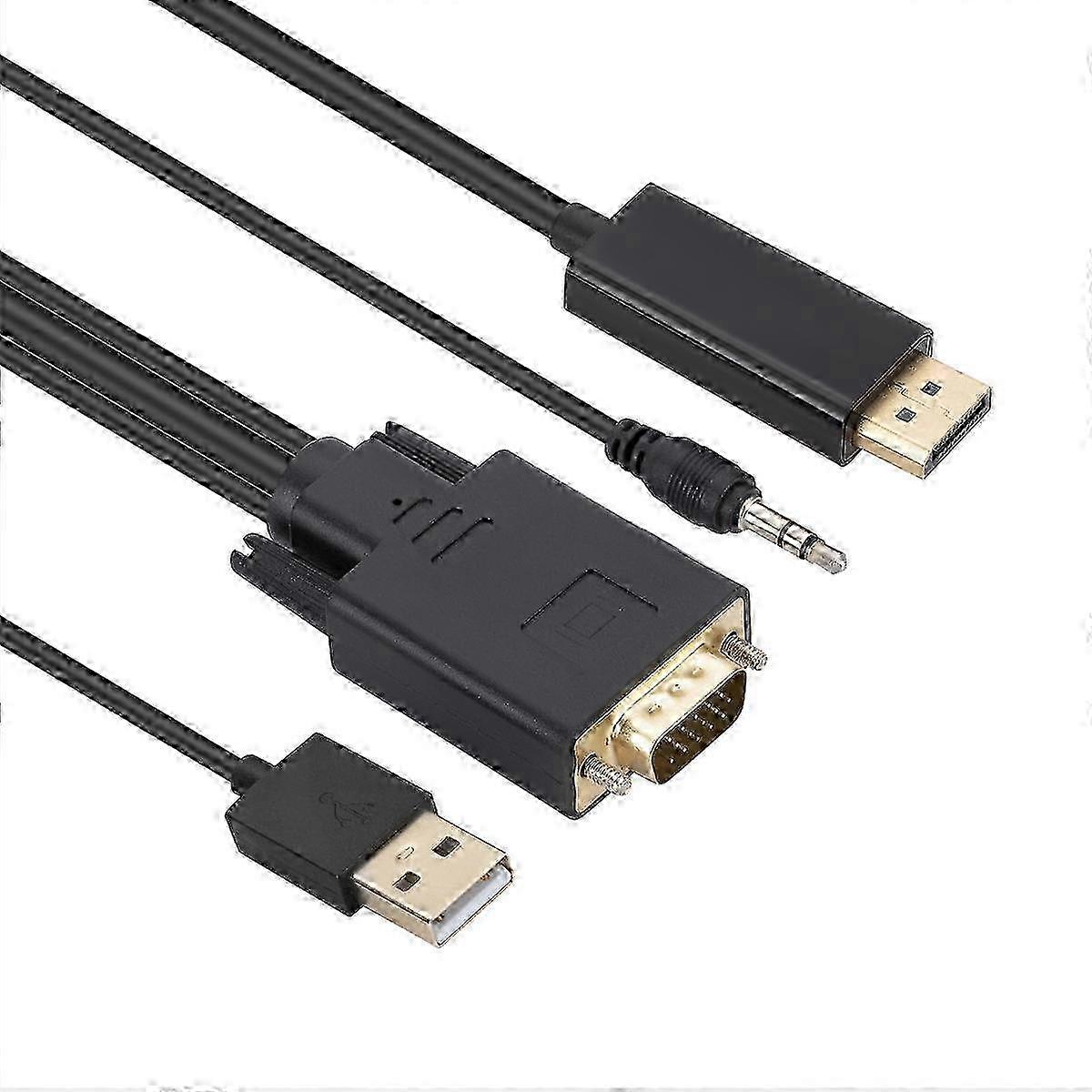 VGA to DisplayPort Adapter Cable with Audio & Power, 1.8m, Compatible with Windows & Linux