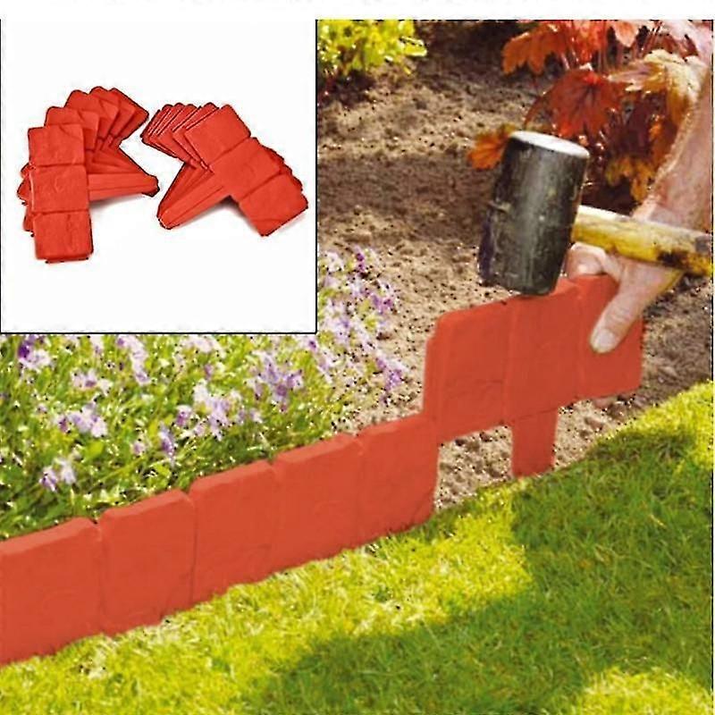 10 Stone Effect Orange Garden Border Collapsible Patchwork Plastic Fence
