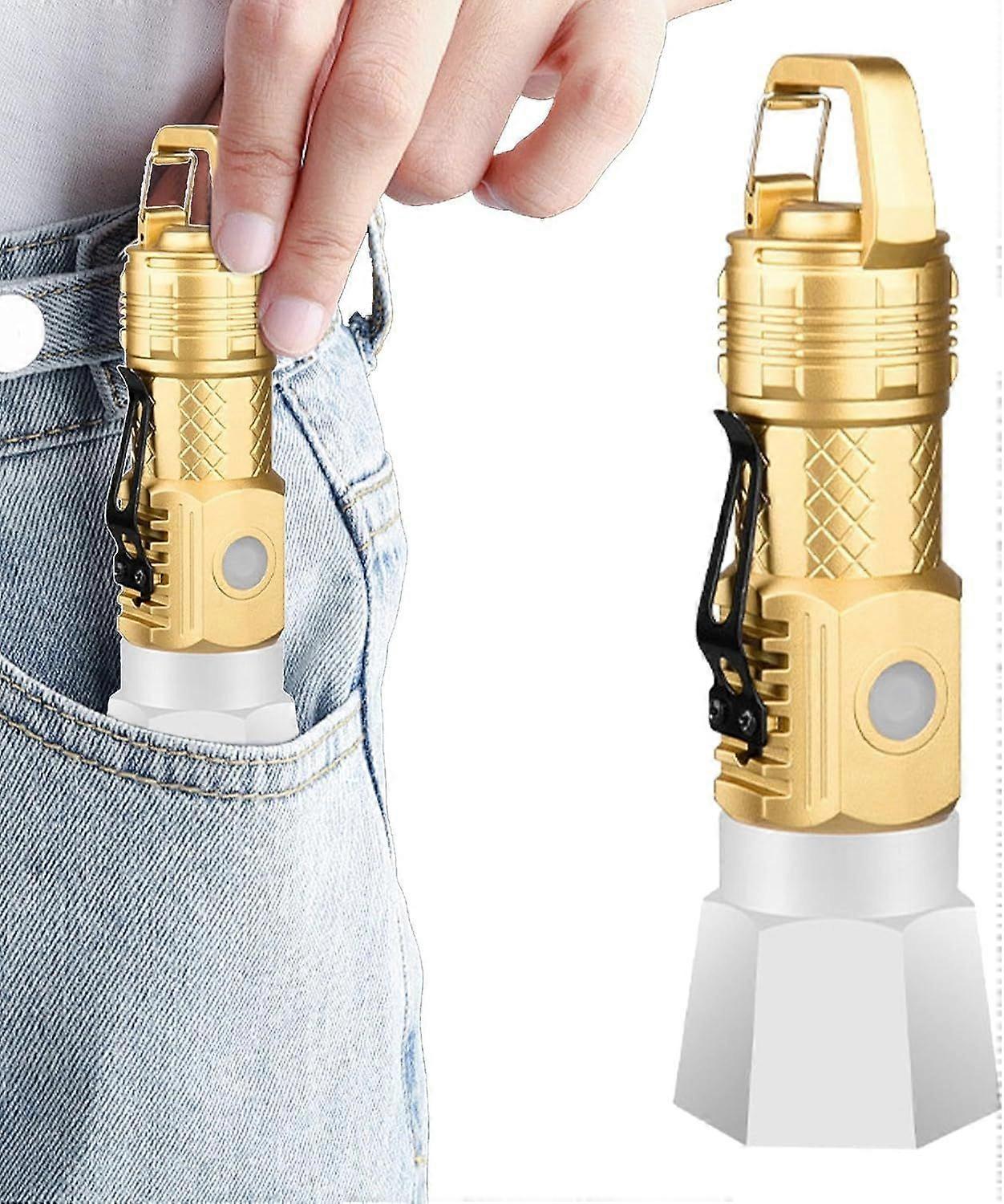 Camping Flashlight, Flashlights | Waterproof Portable Flashlight - Small Flashlight with Hook, Adjustable USB Portable Flashlight for Climbing, Night 
