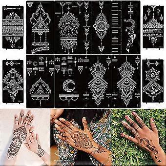 KATEA 12 fogli Hennè Tattoo Stencils, Mano Tatuaggio Temporaneo Adesivi, Indiano Arabo Auto Adesivo Tatuaggio Modelli