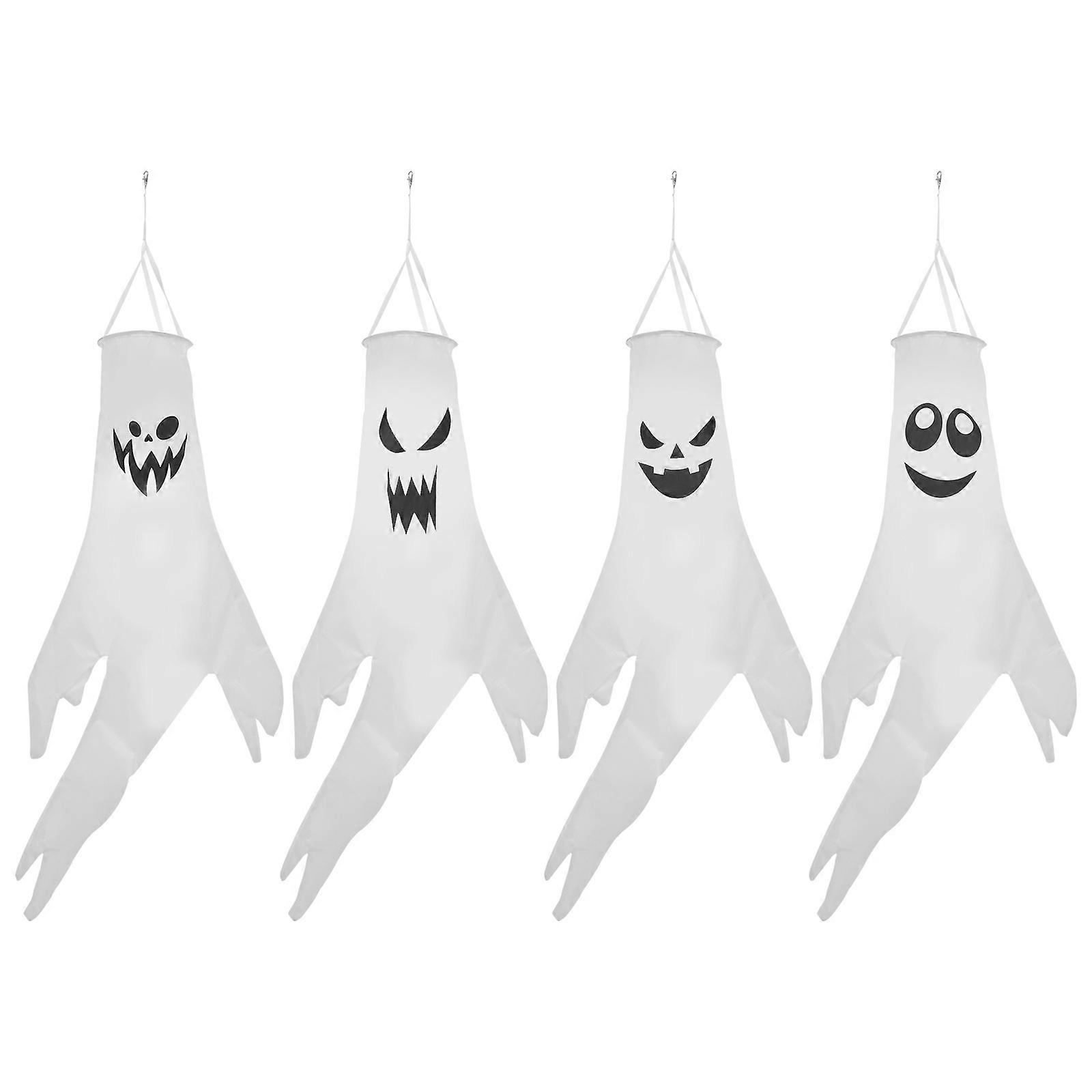 Ghost Halloween Windsock Flag for Decor 4Pcs White Polyester Flags