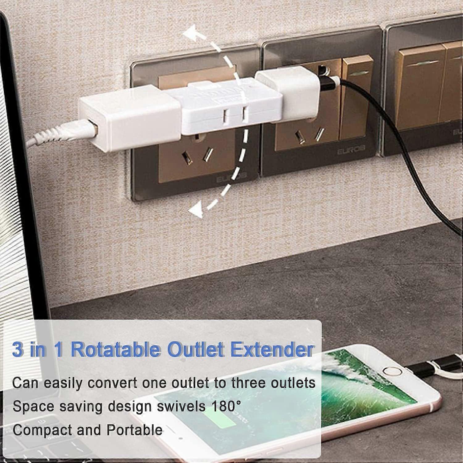 Rotatable Outlet Extender Adapter - Foldable - Slim Design - 2 Pack