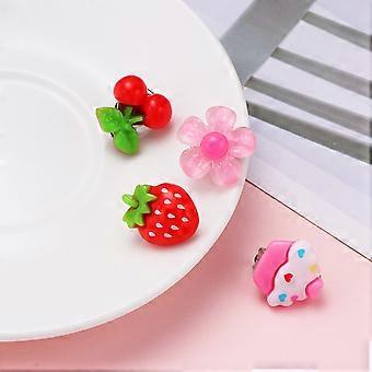 4 paar mooie Kids Clip-on oorbellen meisjes spelen oor clip decoraties partij gunsten (aardbei + kers + bloem + ijs elk paar)