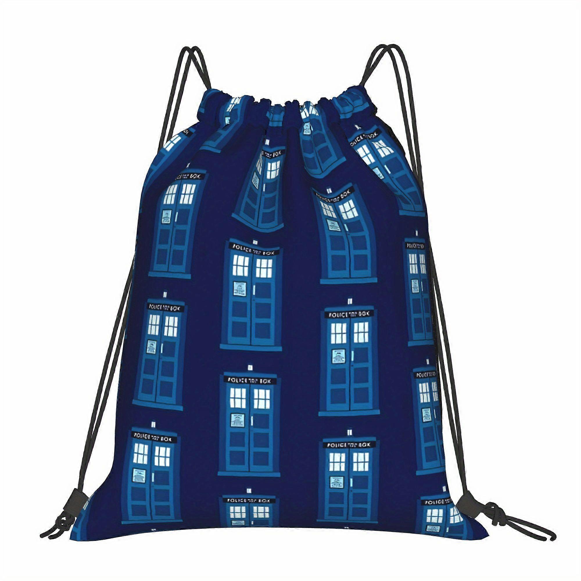2D Flat Drawstring Bag, Station Cartoon Drawstring Backpack - Durable Polyester Daypack with Practical Pockets, Machine -Cqazw