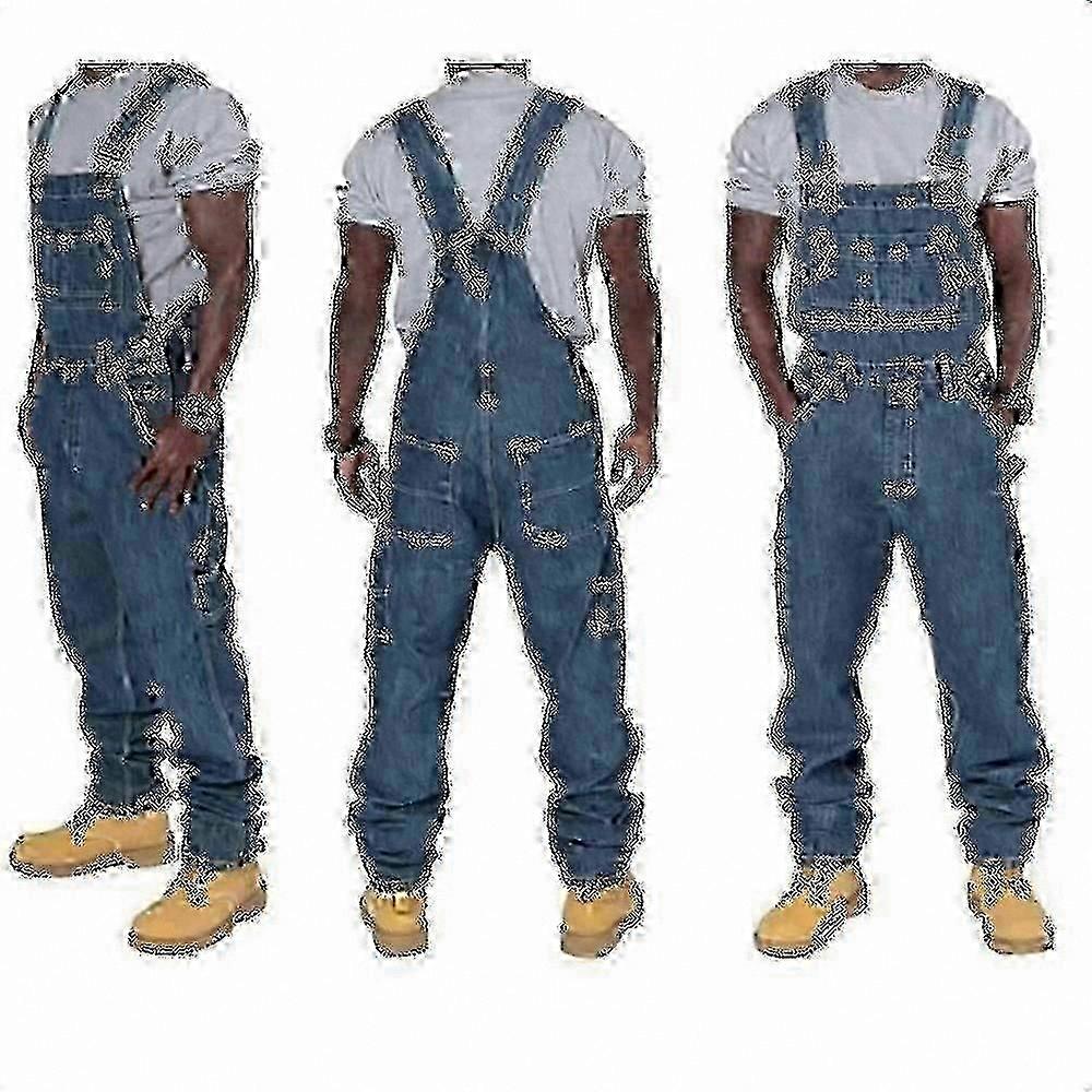Men's Plus Size Denim Overalls with Adjustable Straps & Multiple Pockets