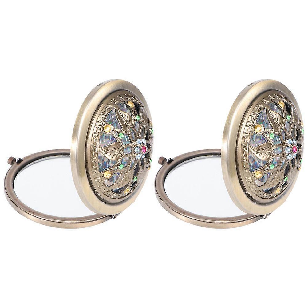Creative Vintage Makeup Mirror 2Pcs Double-Sided Compact Mirror for Makeup