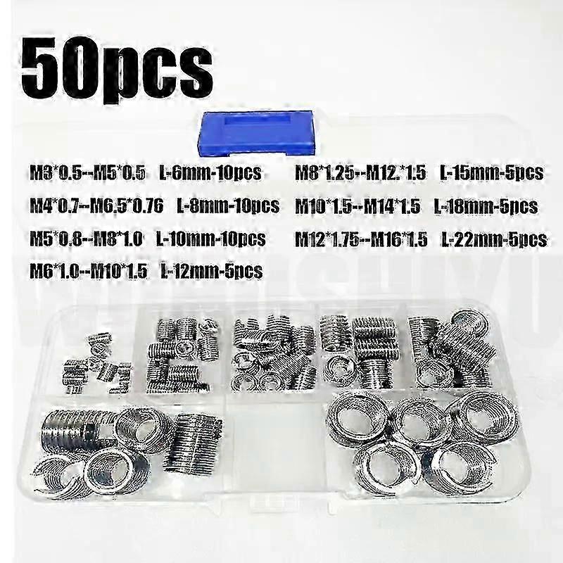 50Pcs Stainless Steel Inner Thread Self Tapping Thread Inserts Set Thread Reinforce Repair Tool,l