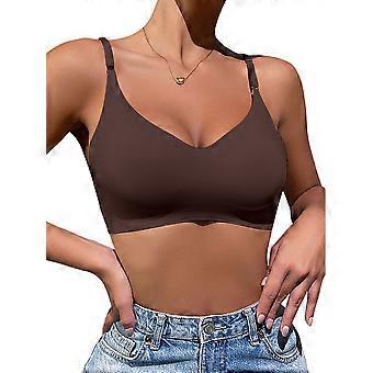 Women'S One-Piece Seamless V-Neck Adjustable Strap Bra Dark Brown S