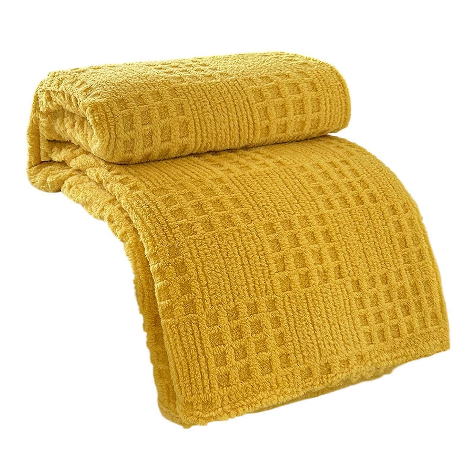 Waffle Texture Throw Blanket, Solid Milk Fleece for Cozy Naps and Sofa