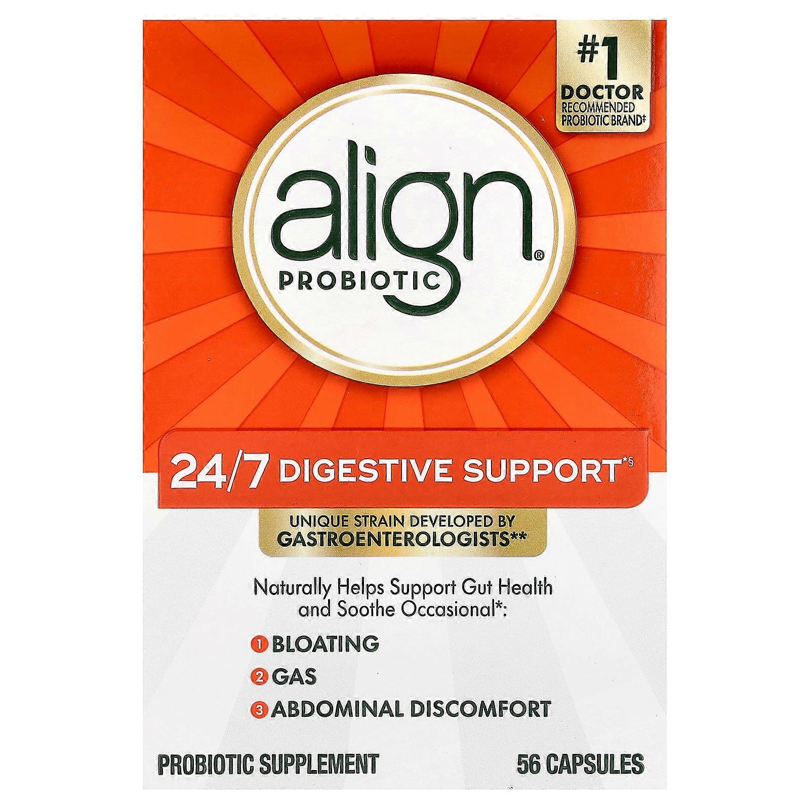 Align Probiotics, 24/7 Digestive Support, Probiotic Supplement, 56 Capsules (10 per Capsule)