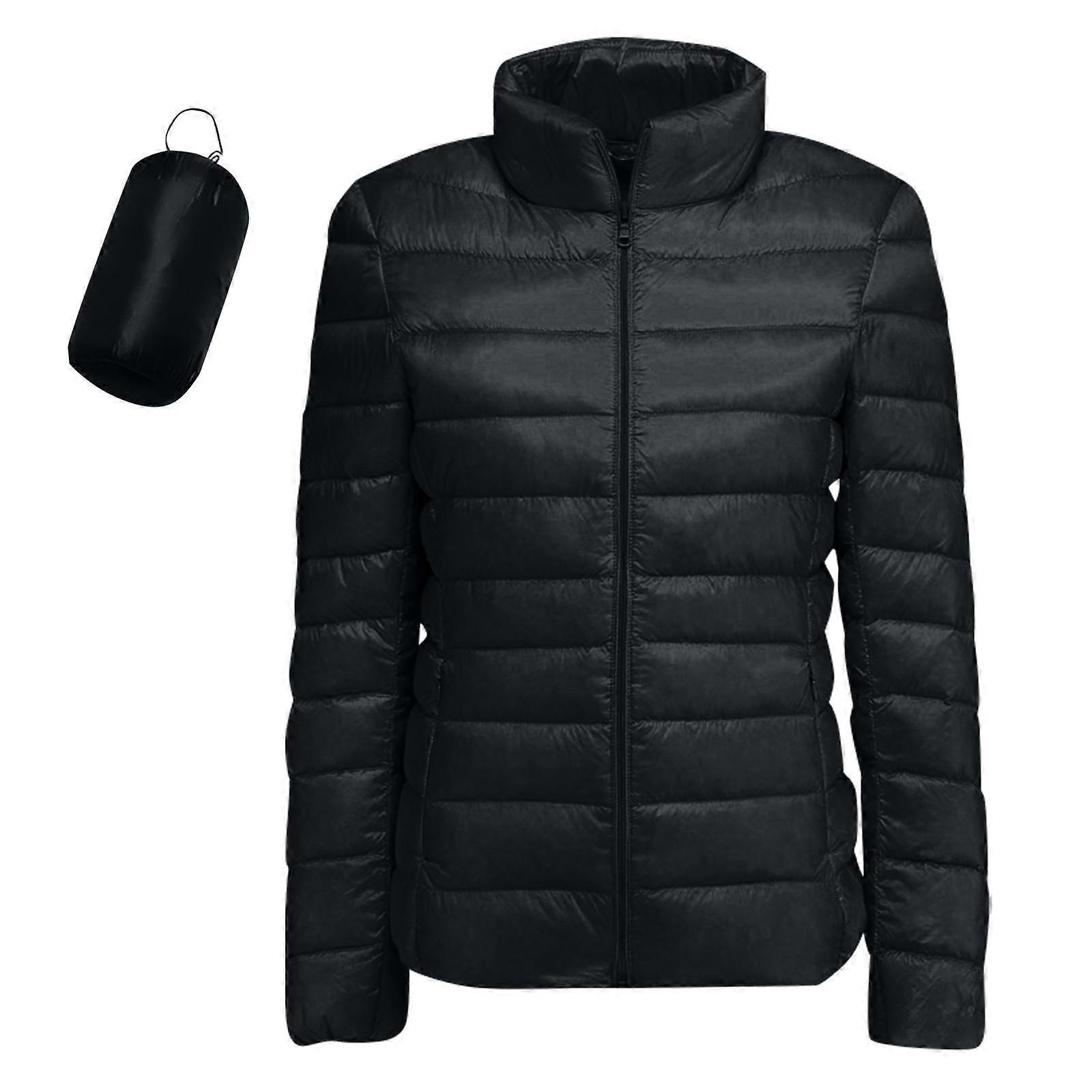 Women's Lightweight Down Jacket, Solid Color, Stand Up Collar, Down Jacket With Pockets