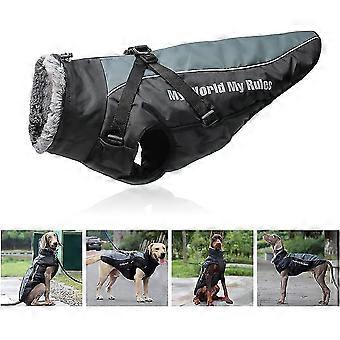 Reversible Reflective Plush Dog Coat with Detachable Harness and Choke-Free Fold-Over Fur Collar, Comfortable Clothes-4xl