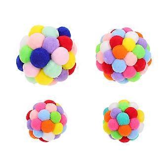 Cat Chew Toy for Pet Use 4Pcs Plush Colorful Cat Teasing Ball Toy