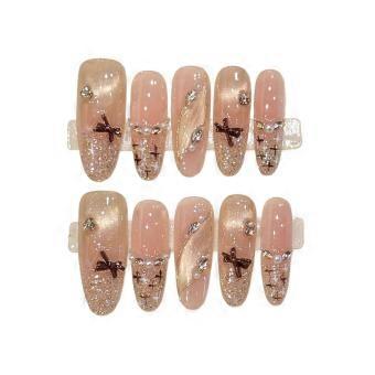 Coffee Brown Cat Eye Coffin Nails