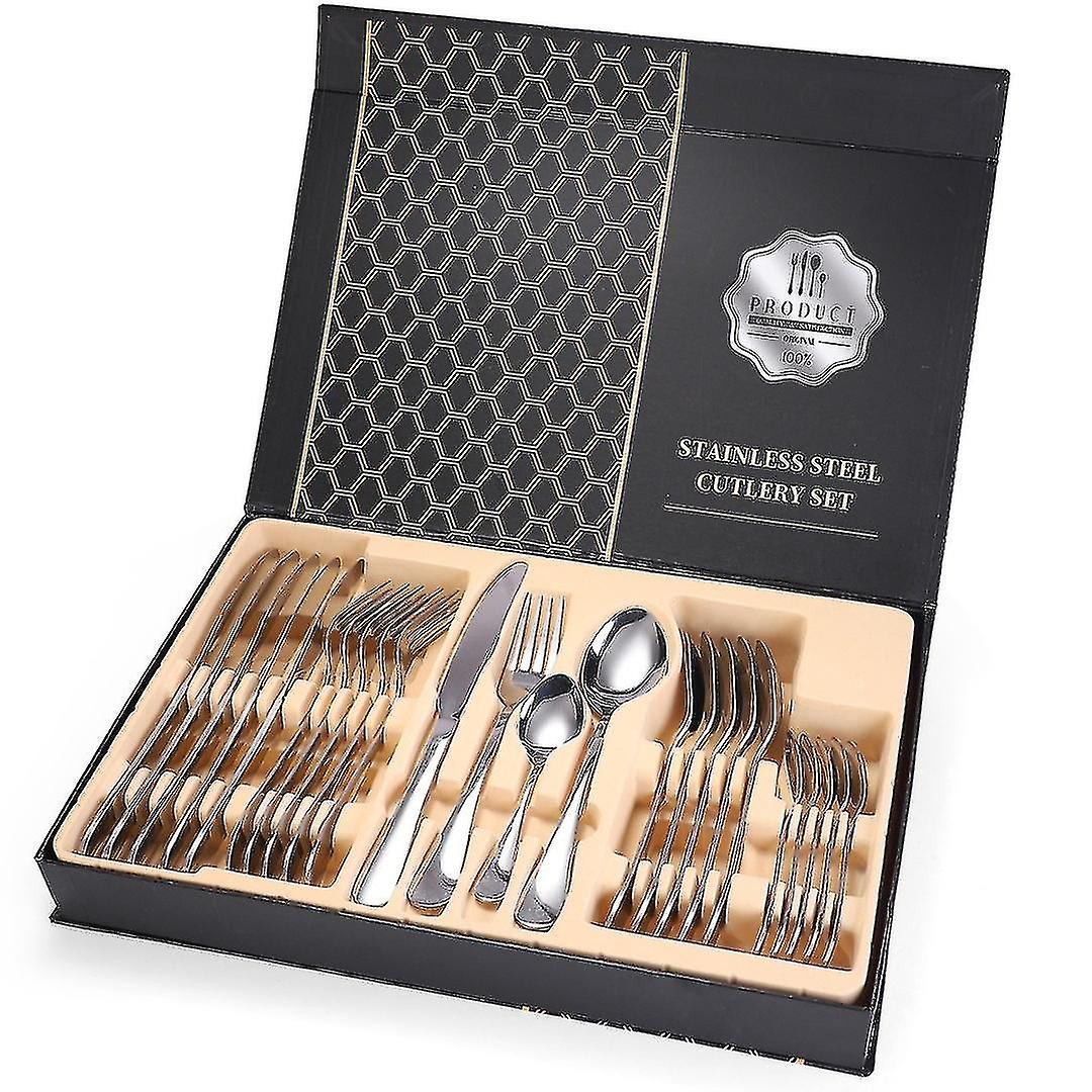 24pcs Dinnerware Set Stainless Steel Tableware Set Knife Fork Spoon Flatware Cutlery Set Ns2