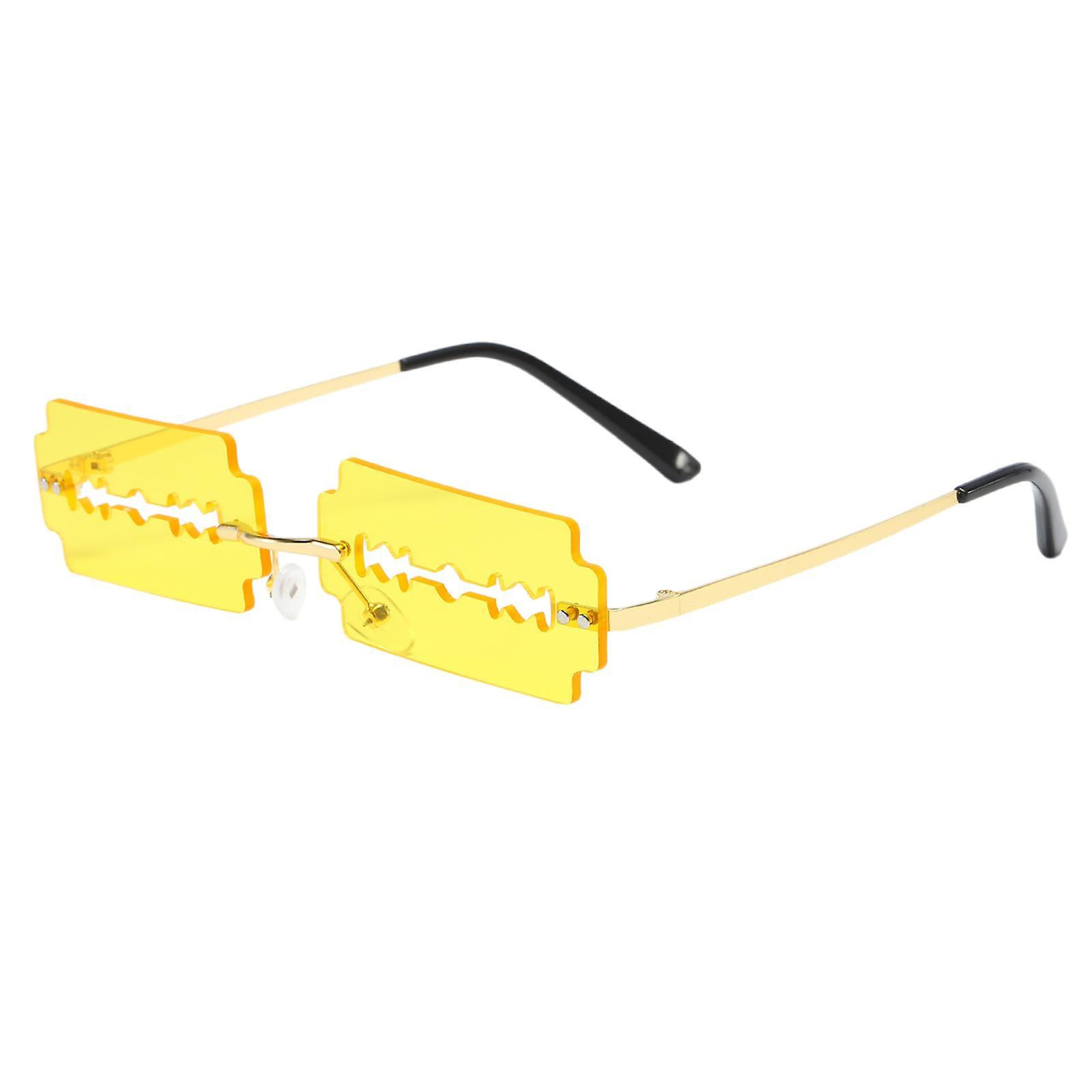 Razor Blade Shaped Sunglasses Rectangular for Shopping Party Golden Red