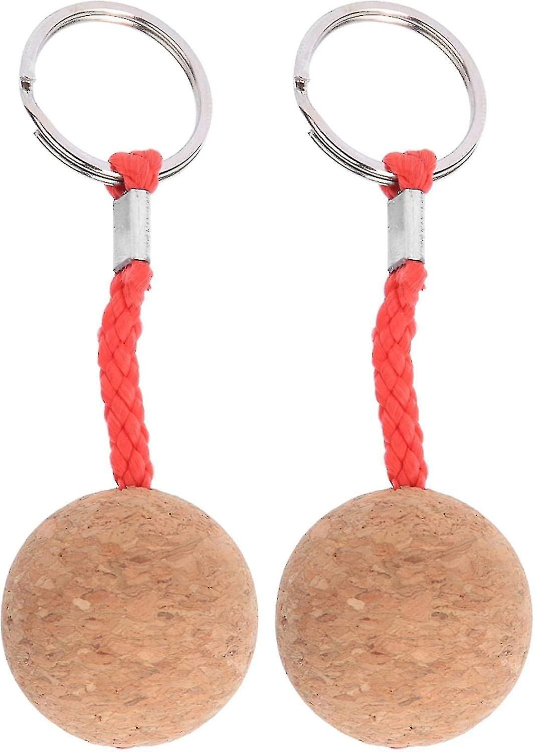 Wuzhou Floating Keyring, Floating Cork Keyring Wooden Ball Keyring Floating Sailing Canoe Water Sports Accessories (red String), 2 Pack