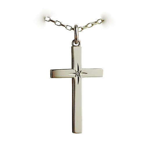 9ct Gold 30x18mm Diamond set solid block Cross with belcher Chain 24 inch