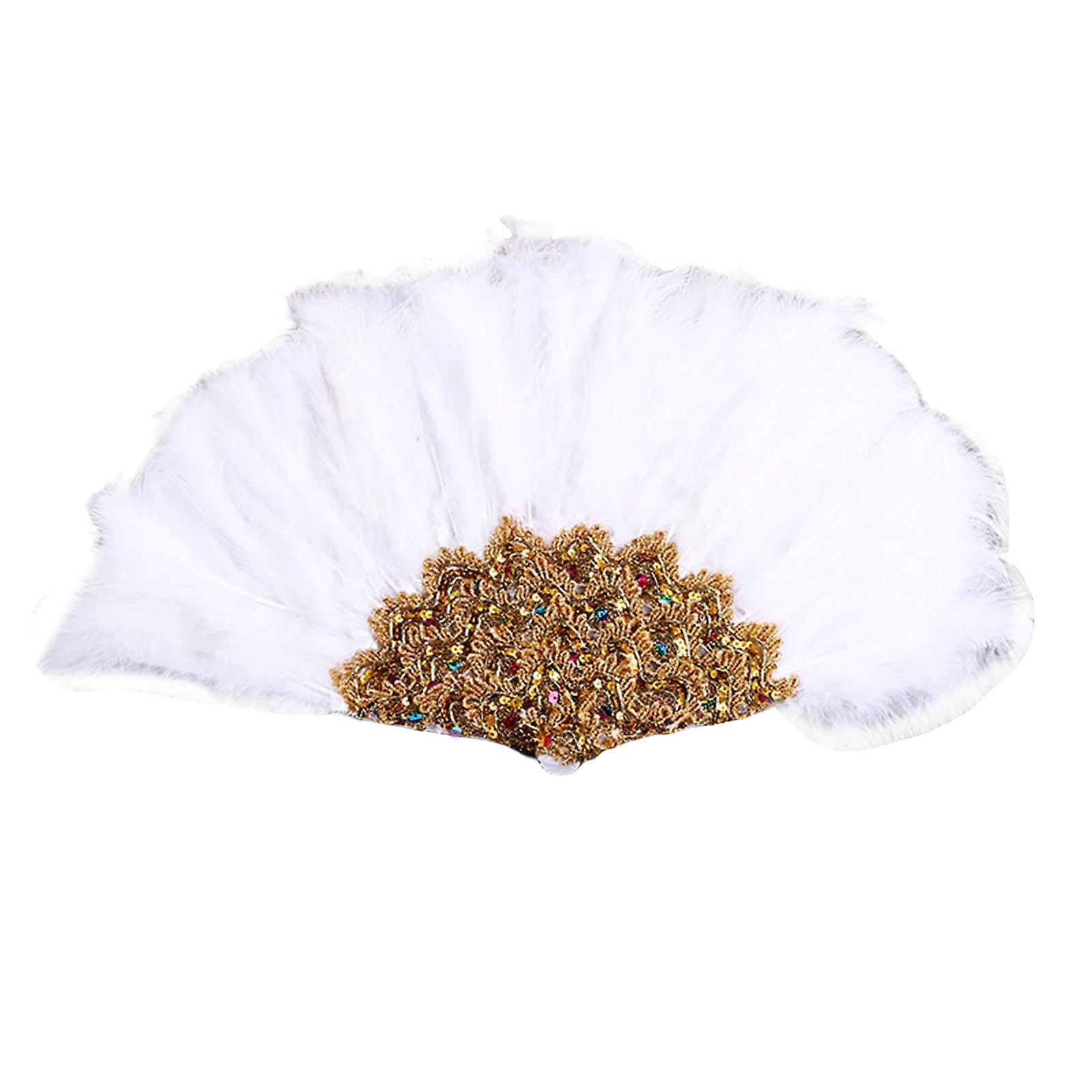 Wedding Bride Feather Fan Handheld Decorative for Tea Dancing White