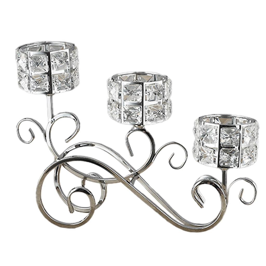 3 Arms Crystal Candle Holder Dining Table Aromatherapy Candlestick Silver