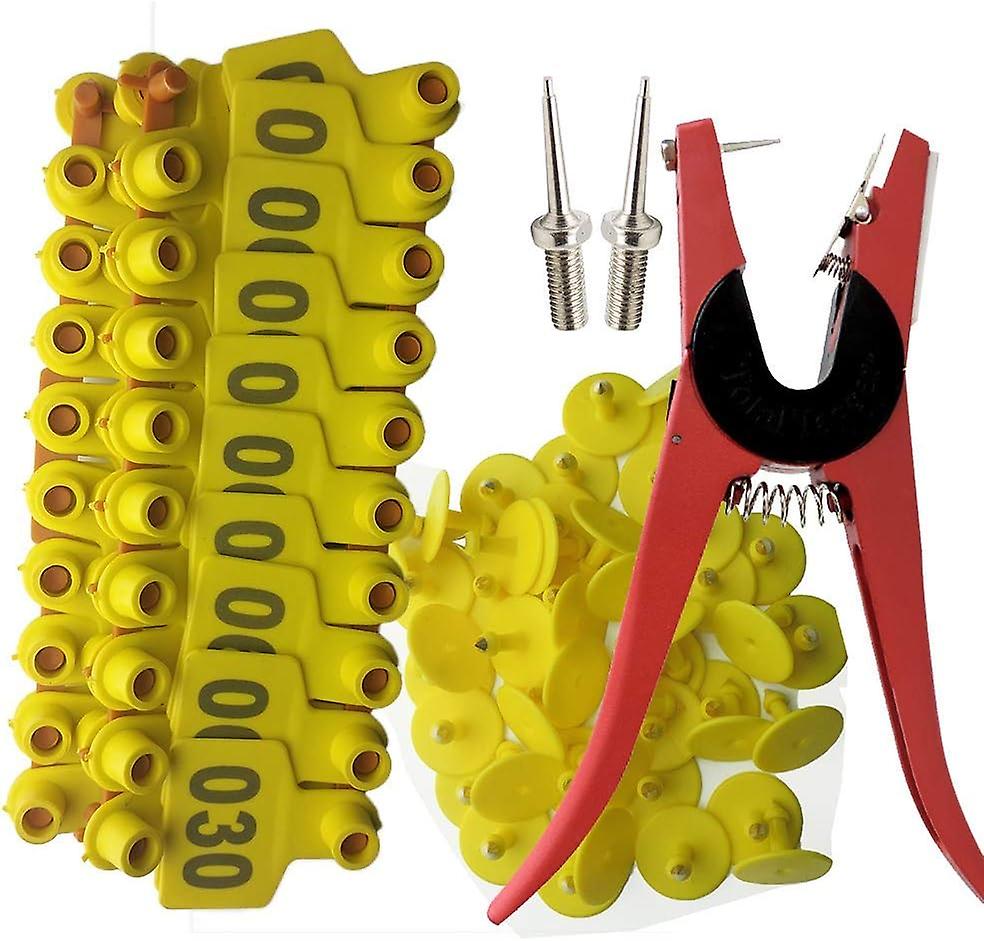 Farm 001-100 Number Pig Ear Tagger Ear Tag Pliers For Pigs Hog Swine Sheep Goat Cattle Mark Applicator With Pins (yellow)