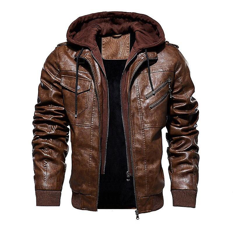 Winter Men Leather Jacket Hooded Moto Pu Jacket
