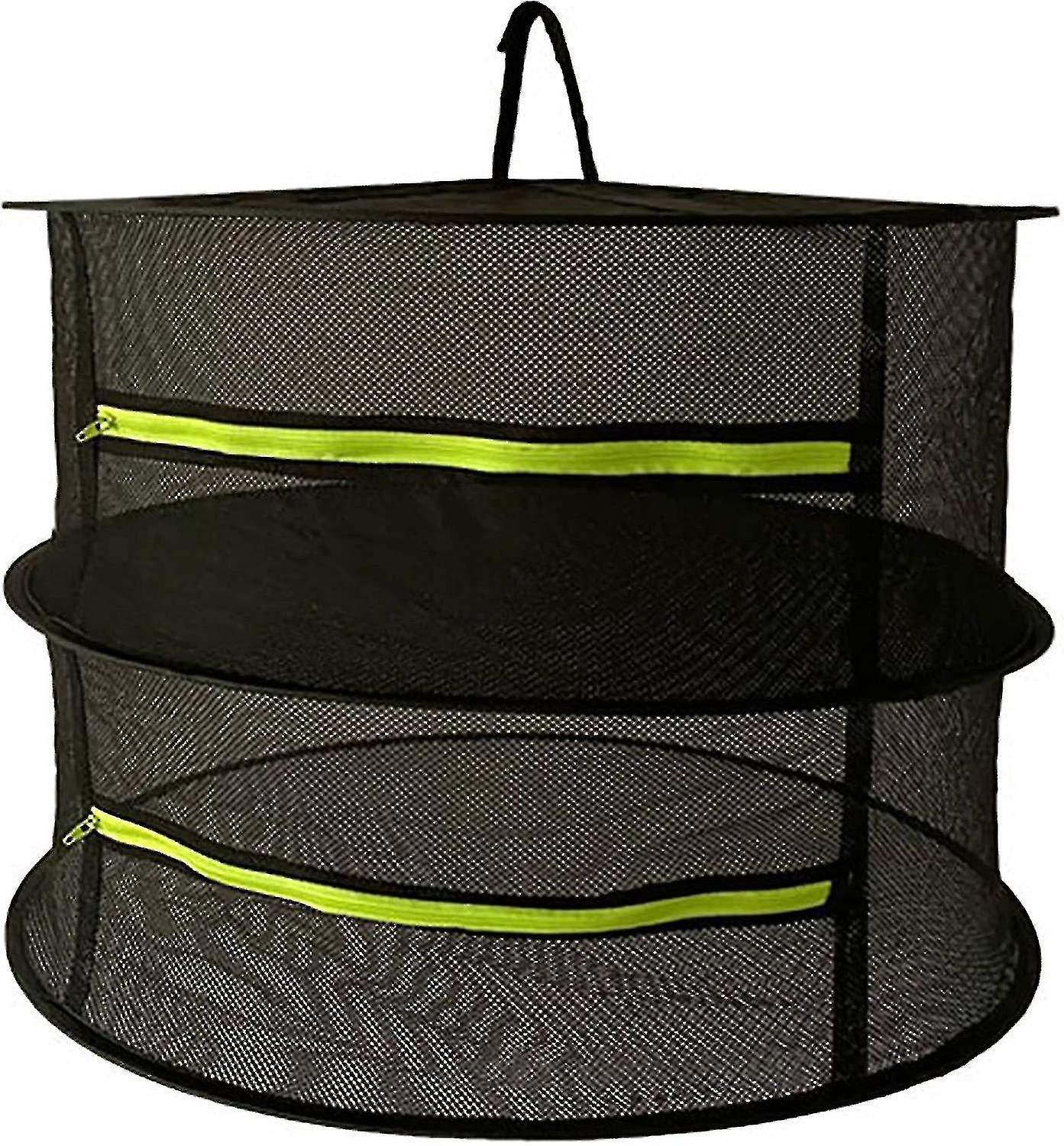 Foldable Drying Net with Zipper, 2 Layers, 61x61x38cm, Black Ideal for Vegetables, Meat, Herbs, Fish