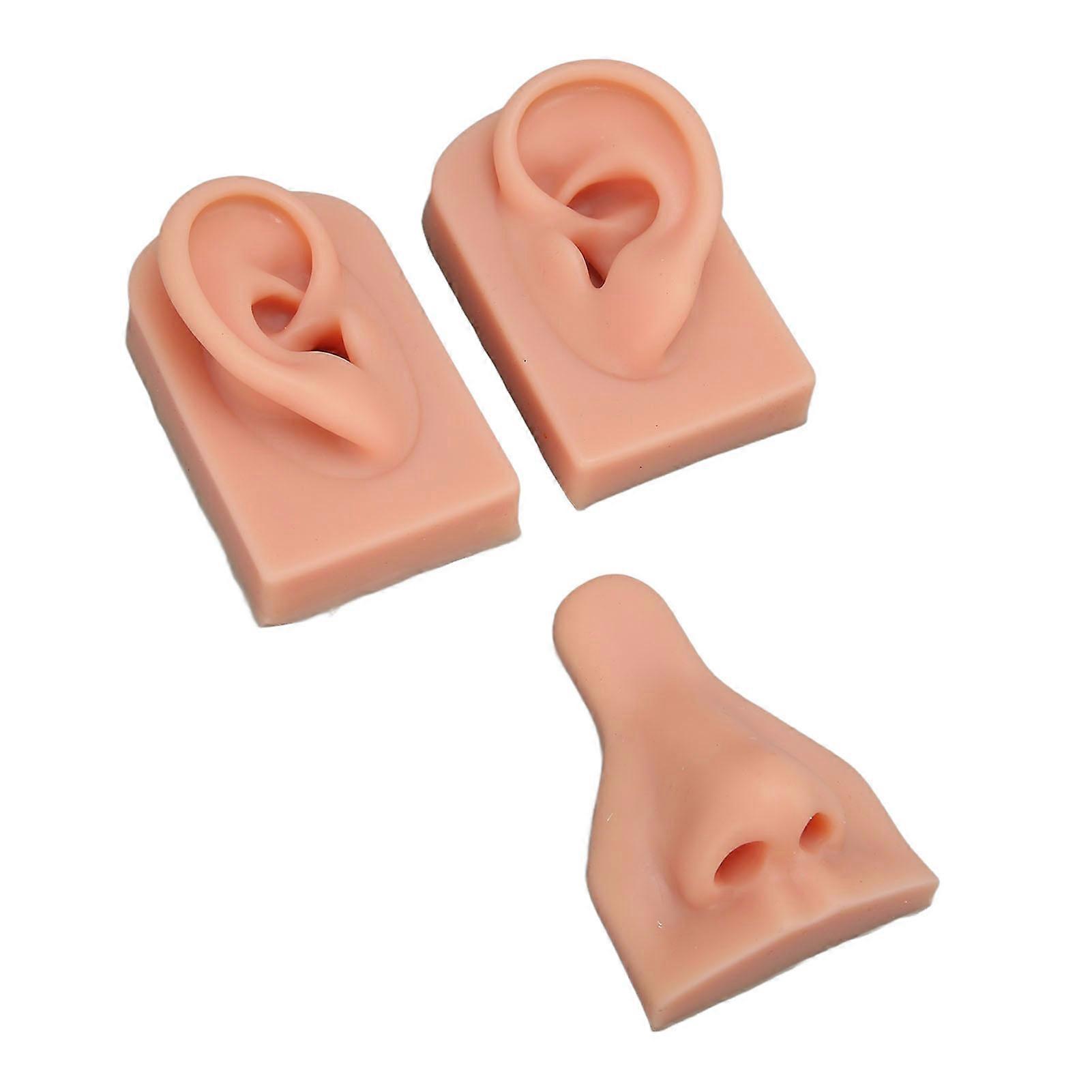 Silicone Piercing Practice Model Simulation Soft Flexible Nose Ears Model for Display Teaching Light Skin Color 